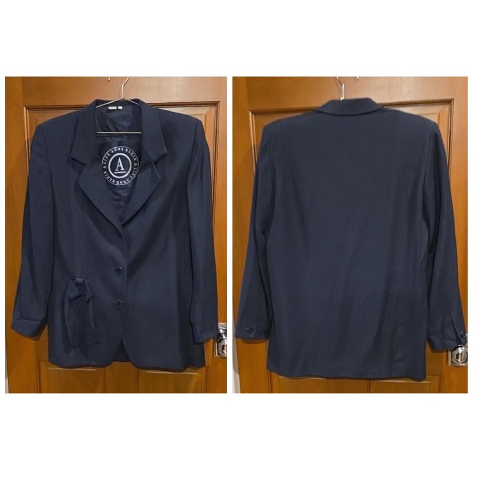 BEAUTIFUL Vintage 80s WOMENS Anne Klein WooL BLND LINED NAVY JACKET SHOULDER PAD